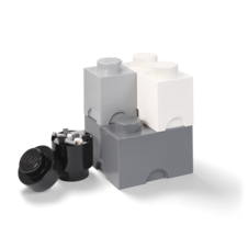LEGO Storage Brick Multi-Pack (4 pcs) - Black, Grey, White