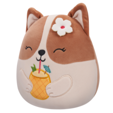 SQUISHMALLOWS Regina the Brown and White Corgi W/Pineapple Drink and Flower