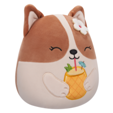 SQUISHMALLOWS Regina the Brown and White Corgi W/Pineapple Drink and Flower